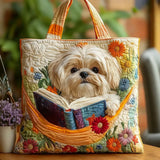 Ručna proizvedena torba - Shih-tzu sa knjigama i cvećem